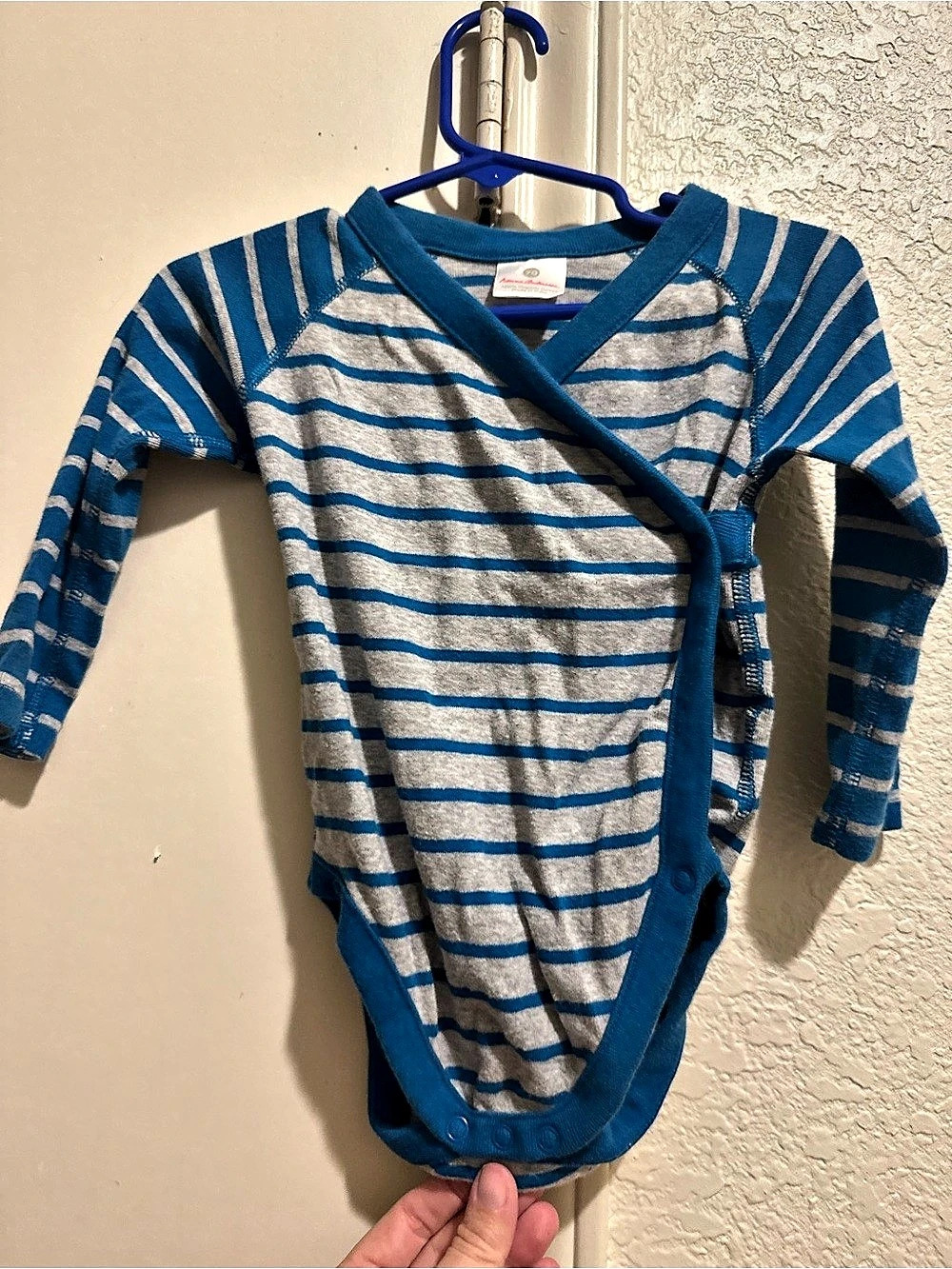 Hanna Andersson Striped Wrap/Kimono Bodysuit in Blue & Gray Baby 6-12M